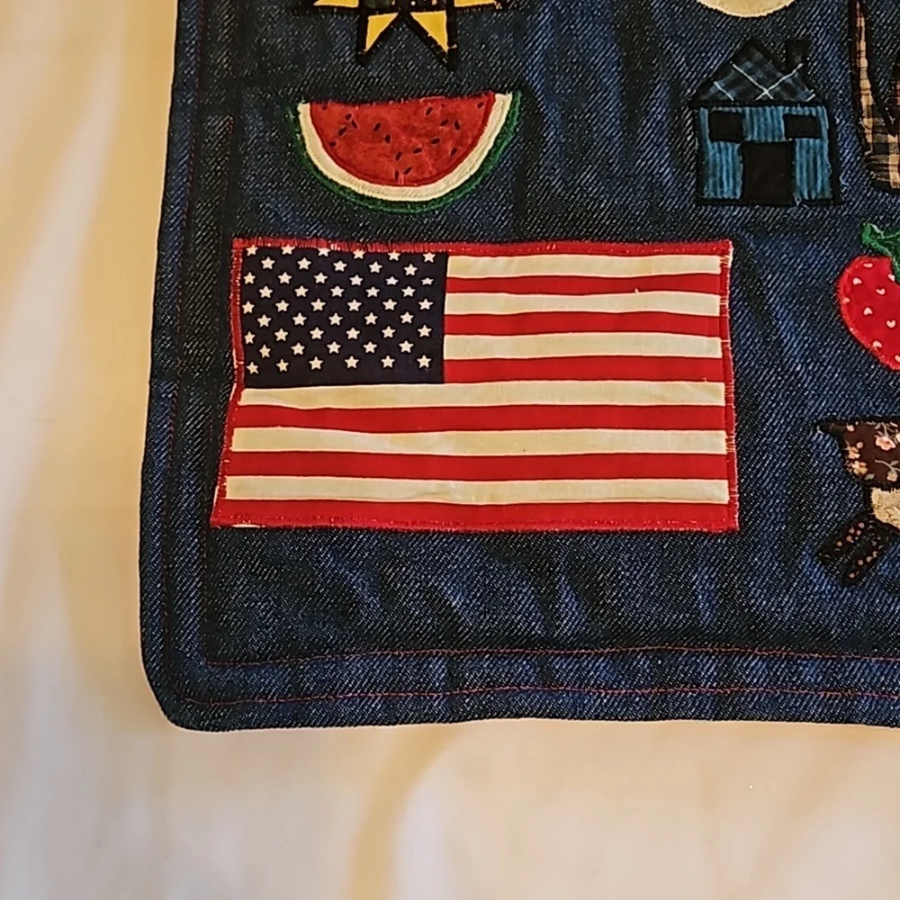 Hand Crafted upcycled bids 2pc-Set double-sided train plaid quilted embroidered